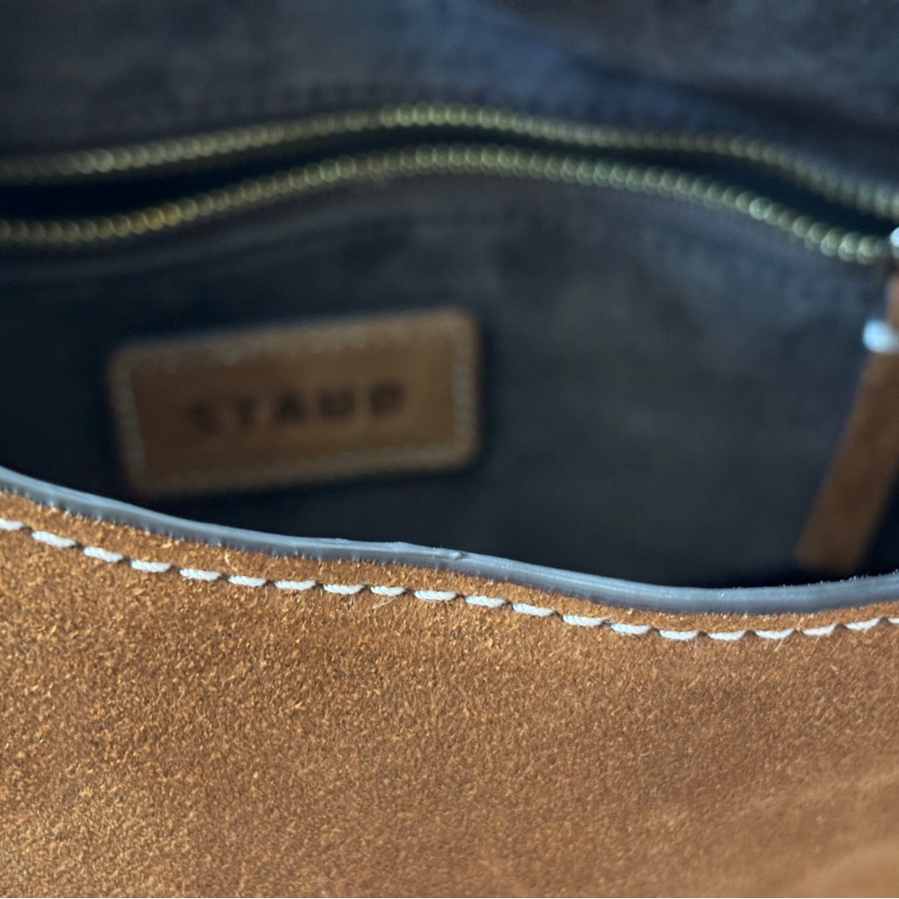 STAUD Tan Suede Shoulder Bag with Gold Handle - Picture 5 of 5